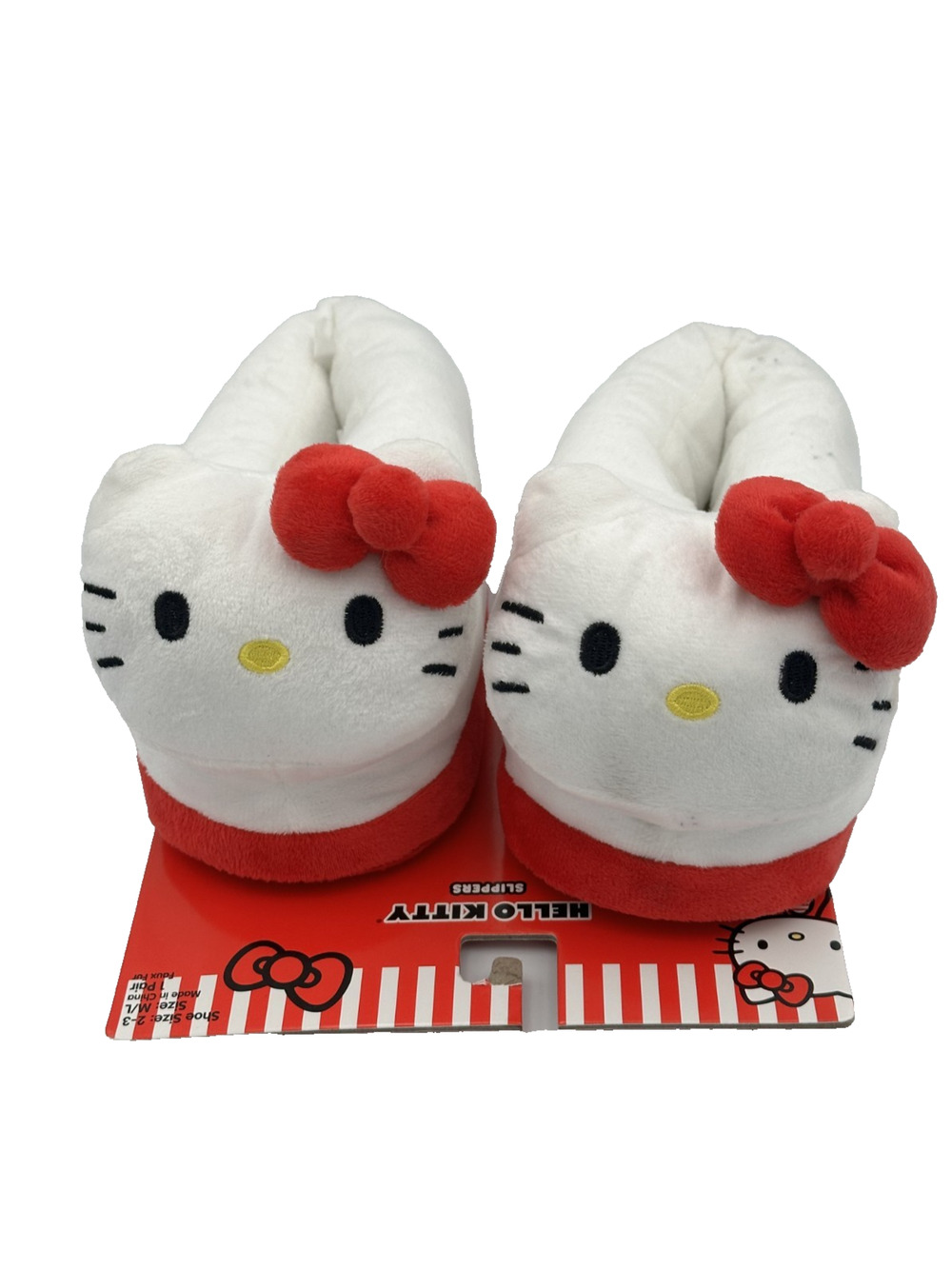 Sanrio Hello Kitty White Slippers Red Accent Classic 3D Bow Kids Shoes Size 2/3